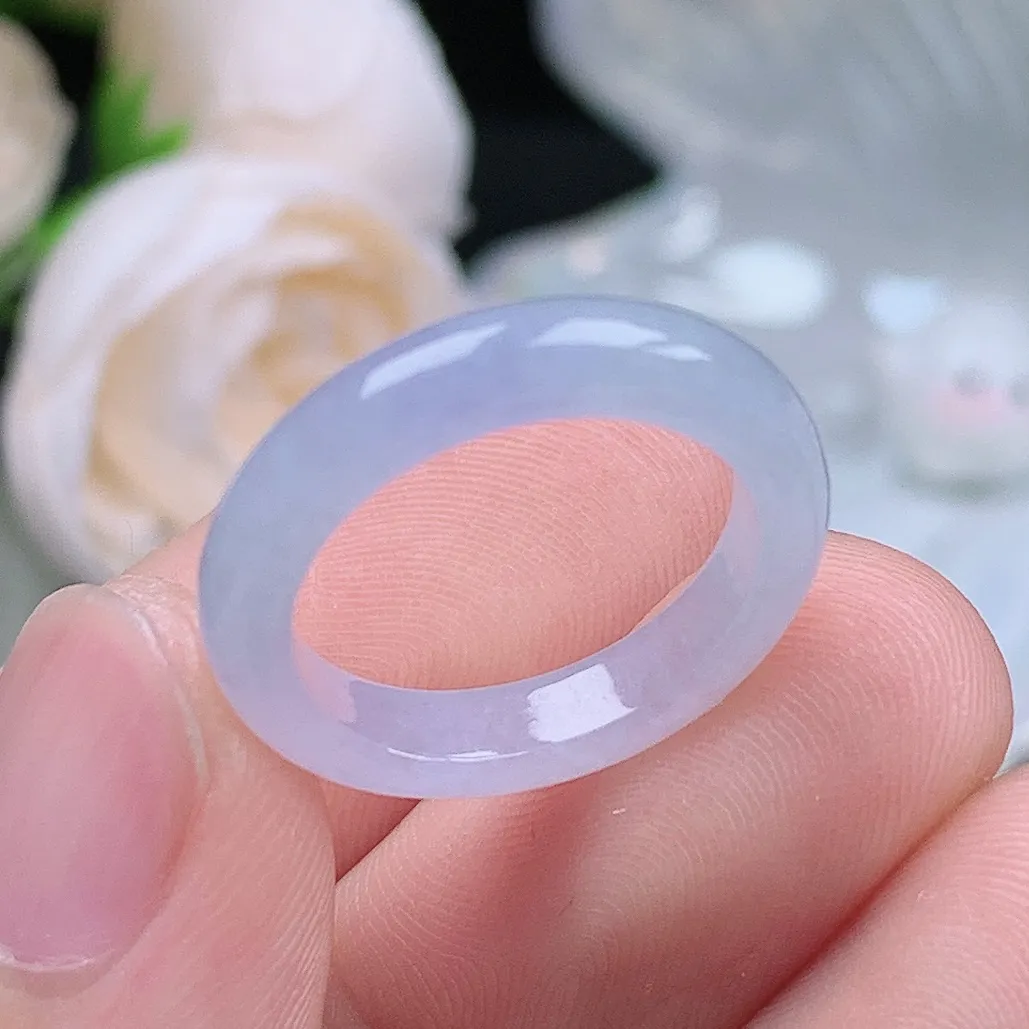 缅甸翡翠老坑种水润起胶紫罗兰戒指玉指环  水润通透 尺寸：16.5-4.2-3.2mm 12-13号圈口3S