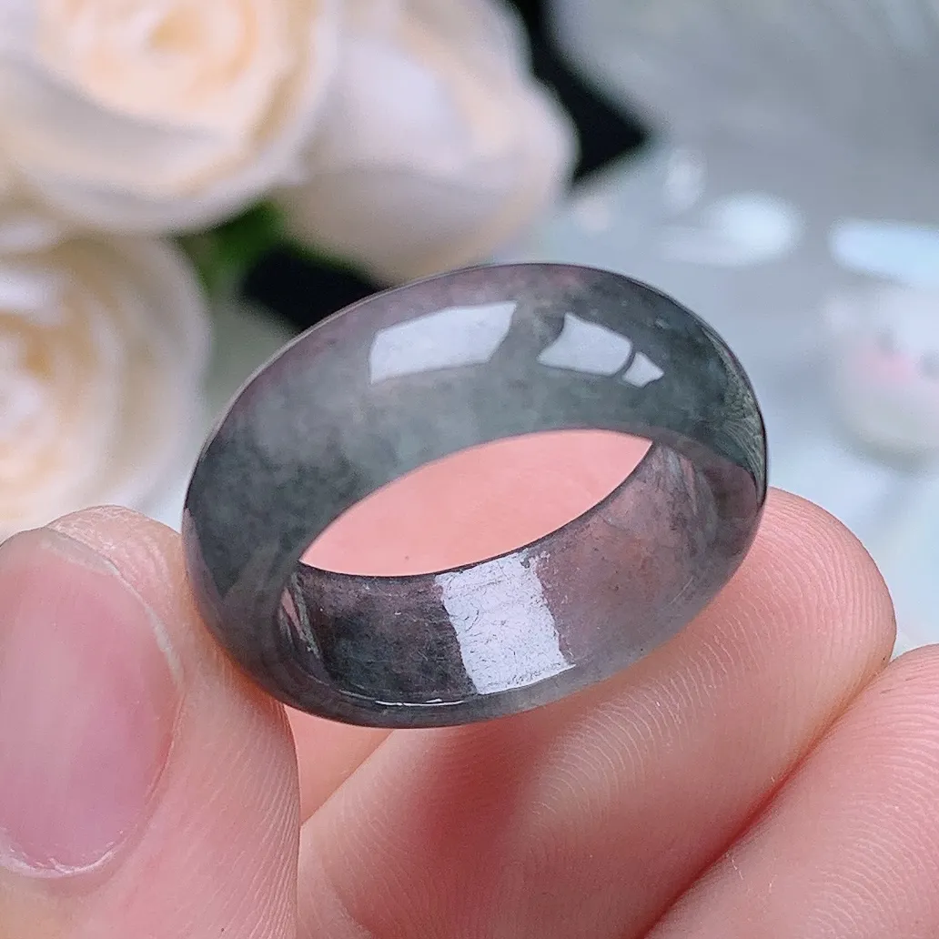 缅甸翡翠老坑冰种水润起胶冰乌鸡戒指玉指环  水润通透 尺寸：17.3-7.1-3mm 14-15号圈口3S