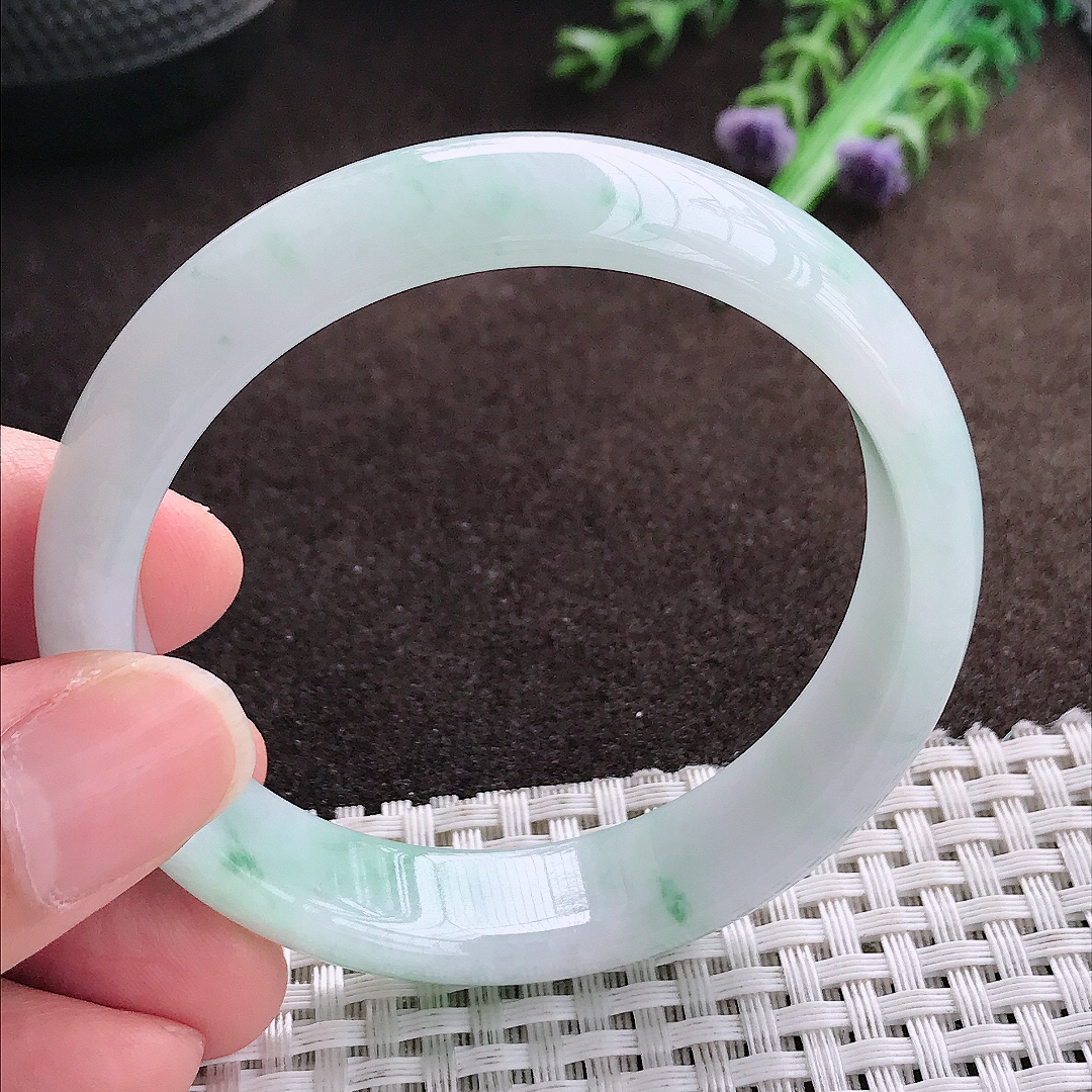 天然a货翡翠54.5/13.4/7老坑冰润飘花手镯宽边翡翠玉手镯