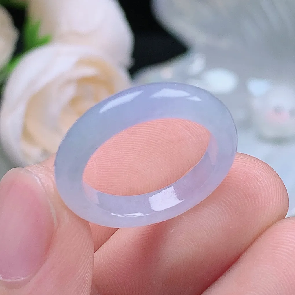 缅甸翡翠老坑种水润起胶紫罗兰戒指玉指环  水润通透 尺寸：16.5-4.2-3.2mm 12-13号圈口3S