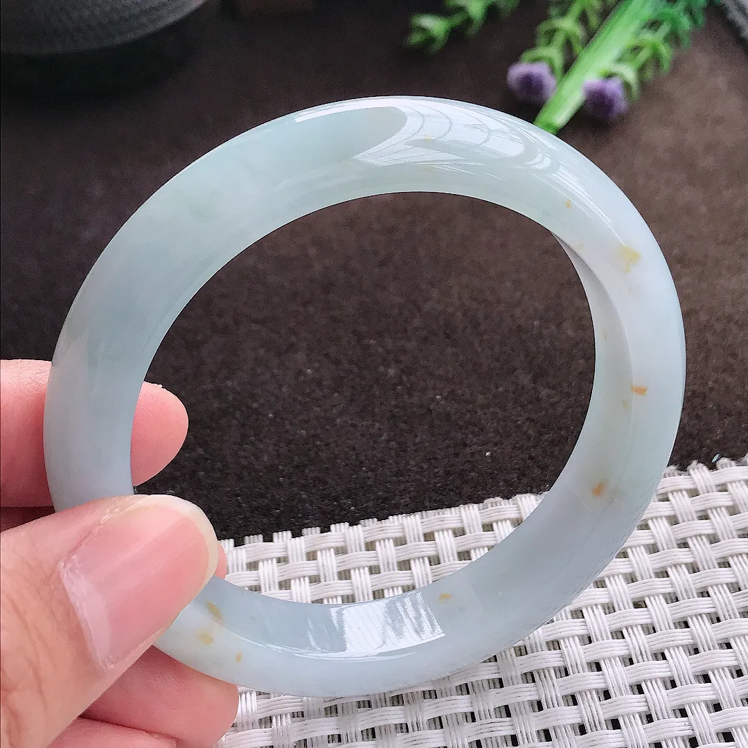 天然a货翡翠57/11.7/8.4老坑冰胶水灵飘花手镯宽边翡翠玉手镯