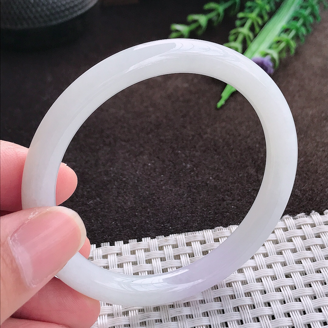 天然a货翡翠55.8/8.2/7.5老坑冰润水灵飘紫罗兰圆条手镯翡翠叮当玉手镯