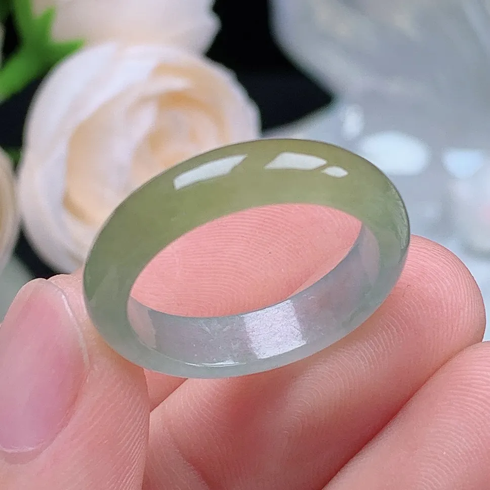 缅甸翡翠老坑种水润起胶半山水冰黄翡戒指玉指环  水润通透 尺寸：19-5.2-3mm 20号圈口3S