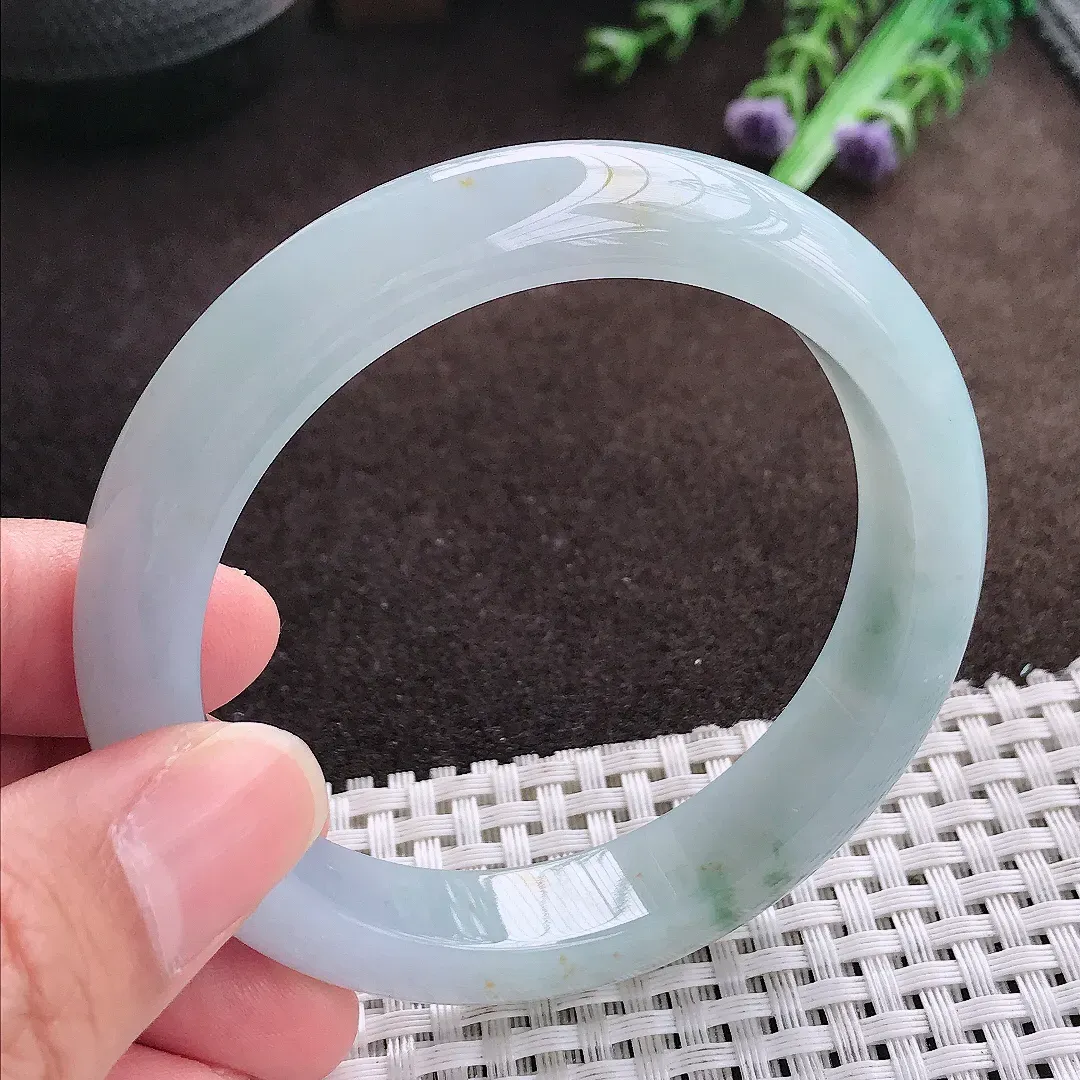 天然a货翡翠57/11.7/8.4老坑冰胶水灵飘花手镯宽边翡翠玉手镯