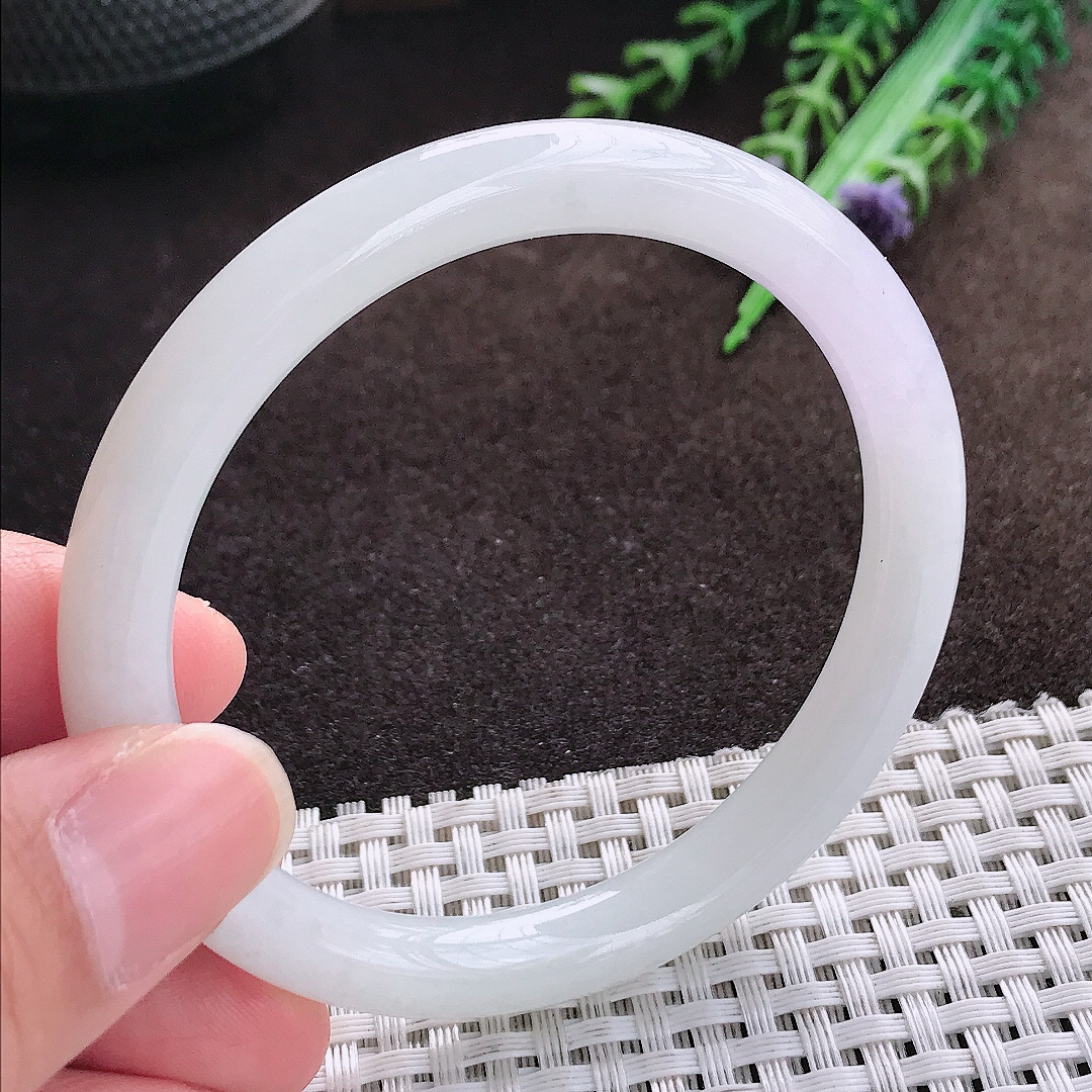 天然a货翡翠55.8/8.2/7.5老坑冰润水灵飘紫罗兰圆条手镯翡翠叮当玉手镯
