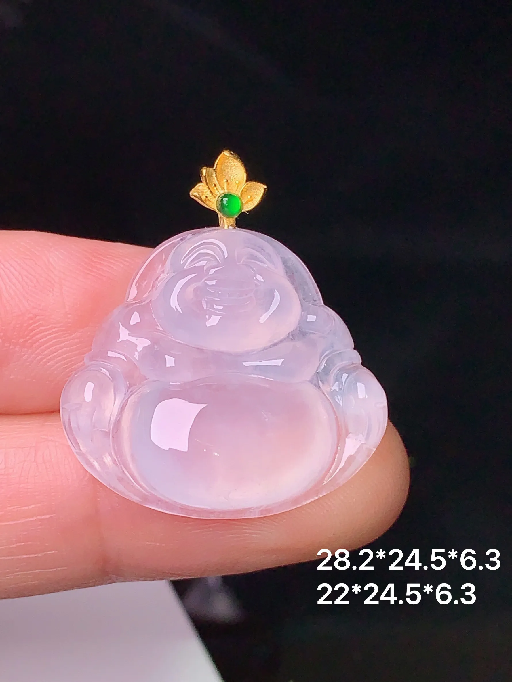 18k金镶嵌冰种平佛公吊坠 玉质细腻 色泽清新艳丽 整体尺寸28.2*24.5*6.3