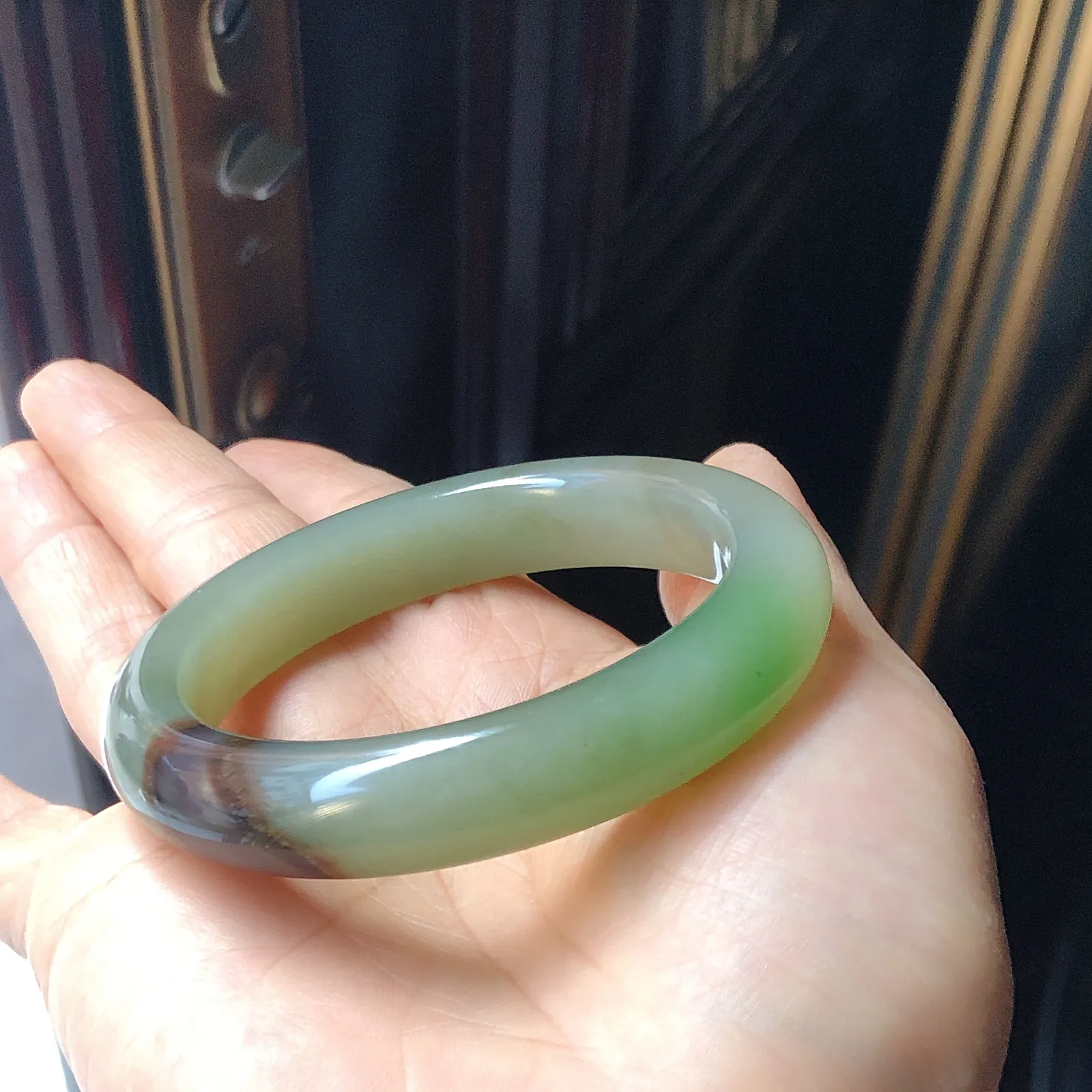 和田玉老坑翠青55手镯55圈口宽12.3重59.7克 三色手镯紫罗兰 无裂无杂 脂脂粉好玉质细腻油润