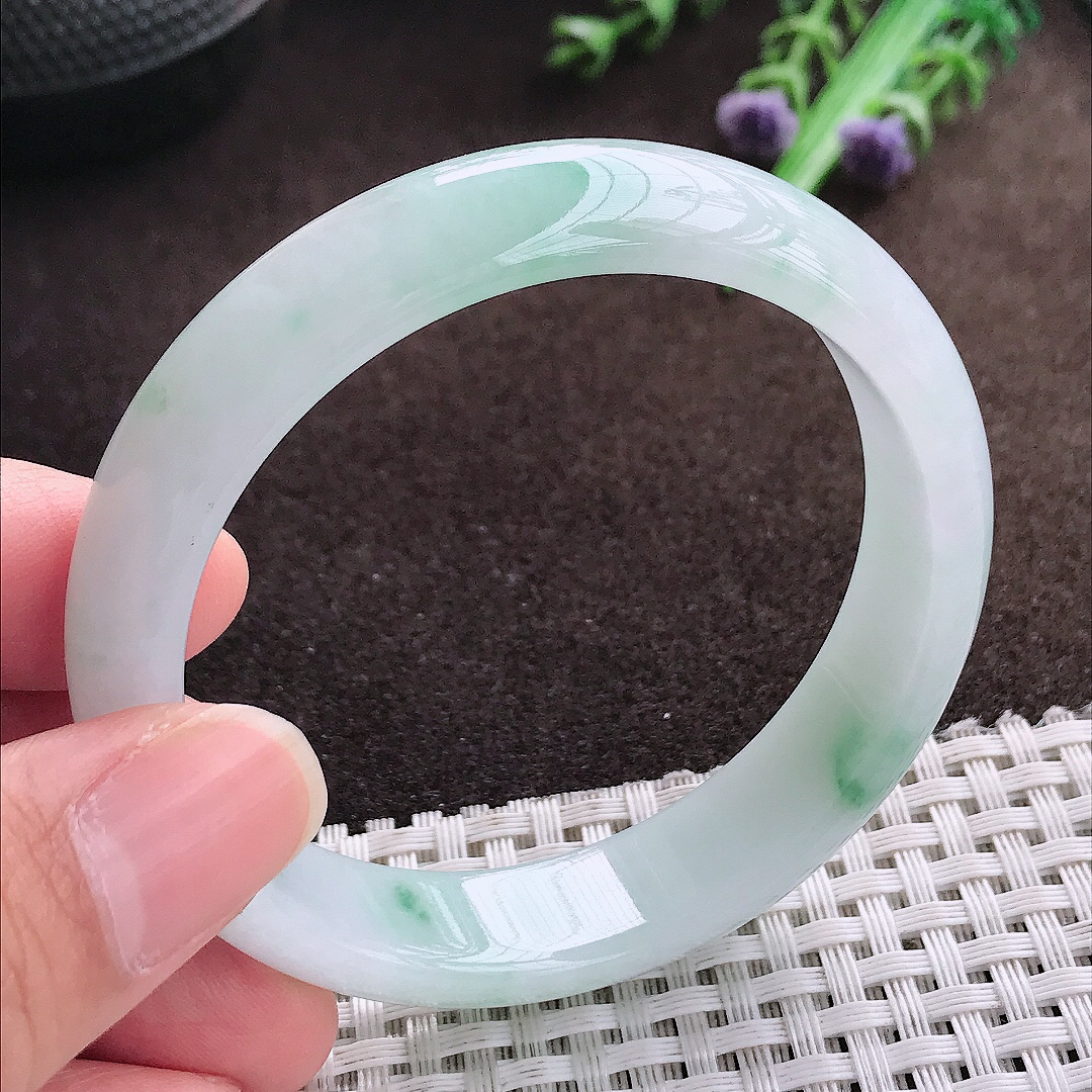 天然a货翡翠54.5/13.4/7老坑冰润飘花手镯宽边翡翠玉手镯