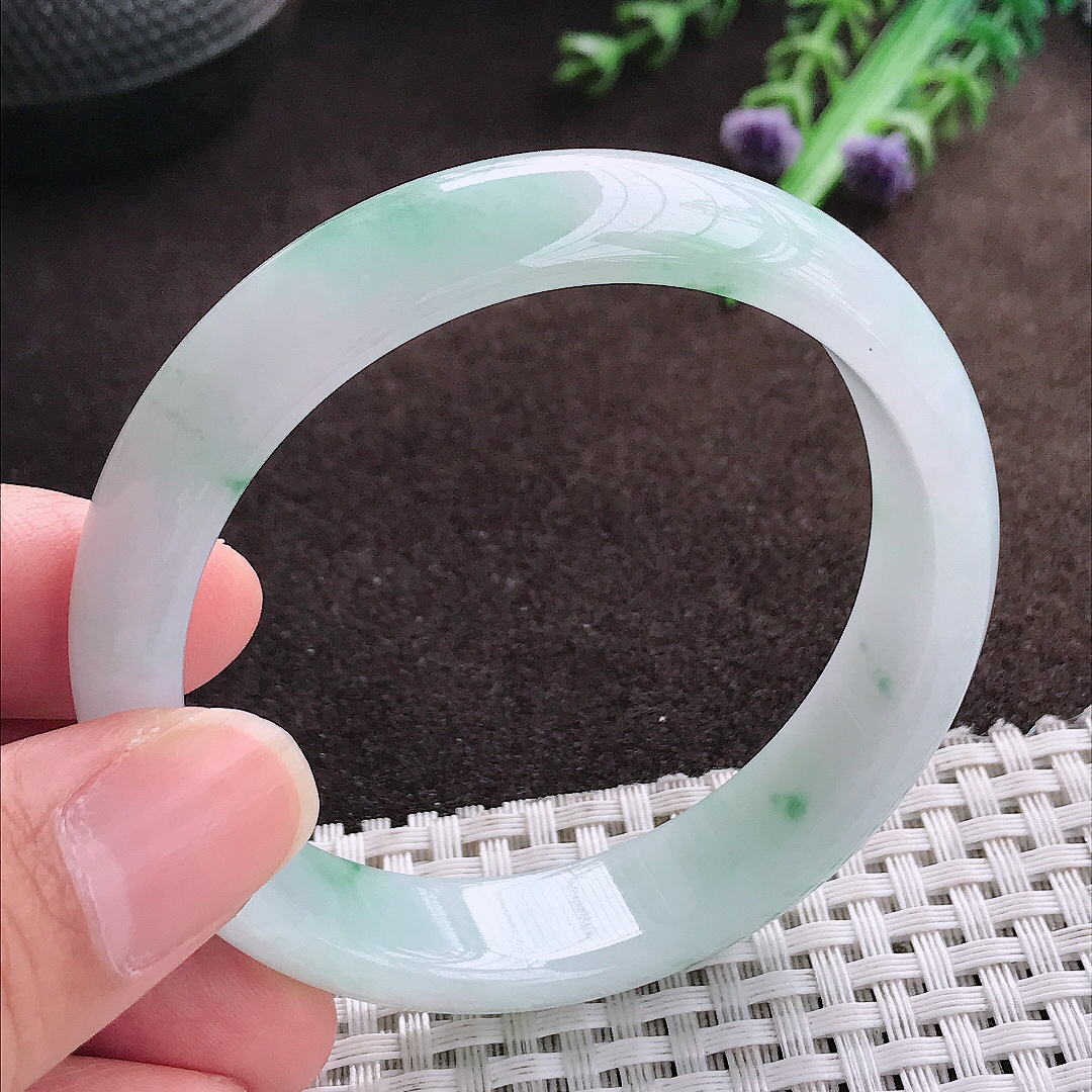 天然a货翡翠54.5/13.4/7老坑冰润飘花手镯宽边翡翠玉手镯