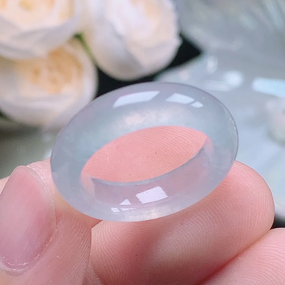 缅甸老坑冰种水润起胶白月光戒指玉指环  水润通透 尺寸：16.9-5.9-3.9mm 13-14号圈口2S