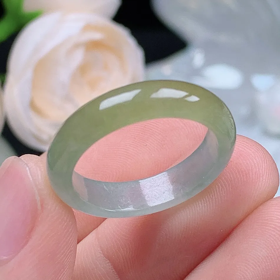 缅甸翡翠老坑种水润起胶半山水冰黄翡戒指玉指环  水润通透 尺寸：19-5.2-3mm 20号圈口3S