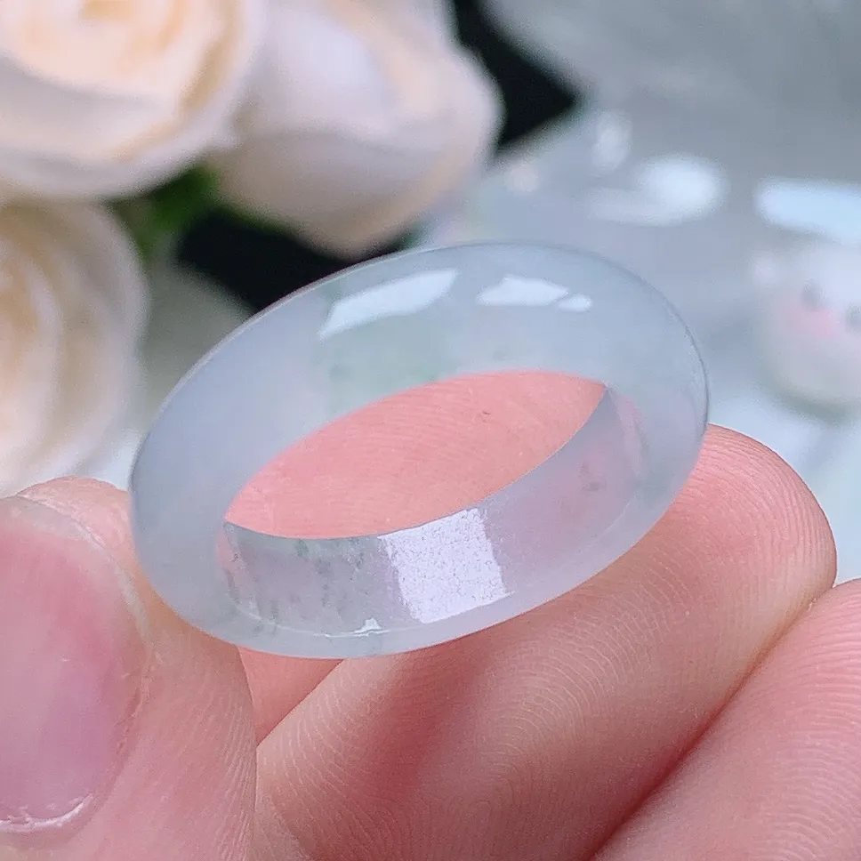 缅甸翡翠老坑种翡翠水润起胶飘花戒指玉指环  水润通透 尺寸：17.9-5.4-3.2mm 16-17号圈口4S