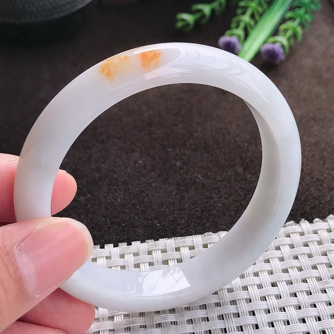 天然a货翡翠57/12.3/7.8老坑秀气温润飘黄翡手镯翡翠玉手镯