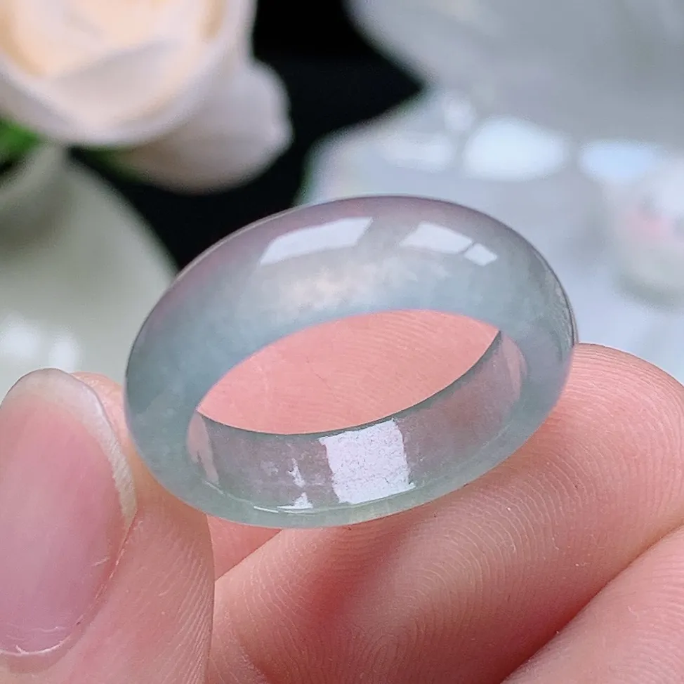 缅甸翡翠老坑冰种翡翠水润起胶晴底半山水戒指玉指环  水润通透 尺寸：17-5.6-3mm 13-14号圈口4S