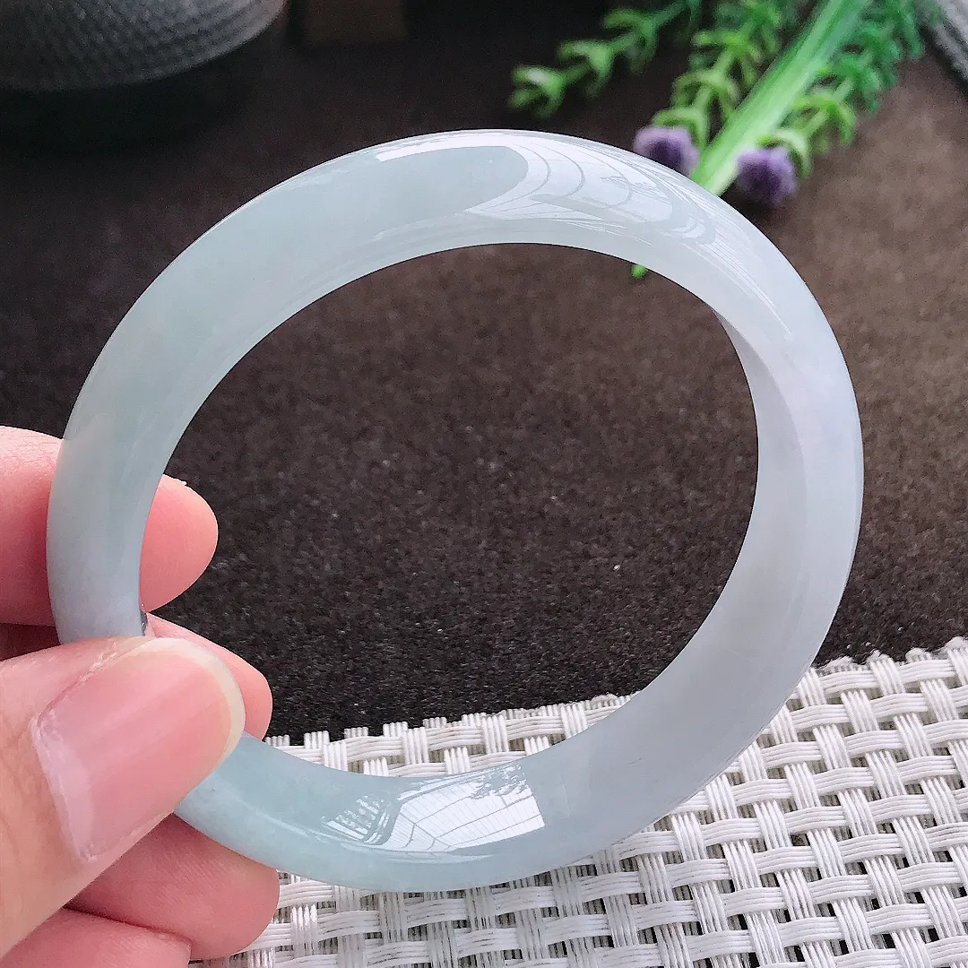 天然a货翡翠56.8/13/7.2老坑冰润起胶天空蓝手镯宽边翡翠玉手镯