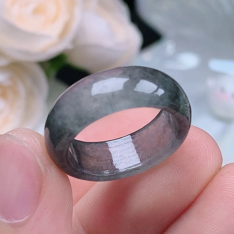 缅甸翡翠老坑冰种水润起胶冰乌鸡戒指玉指环  水润通透 尺寸：17.3-7.1-3mm 14-15号圈口3S