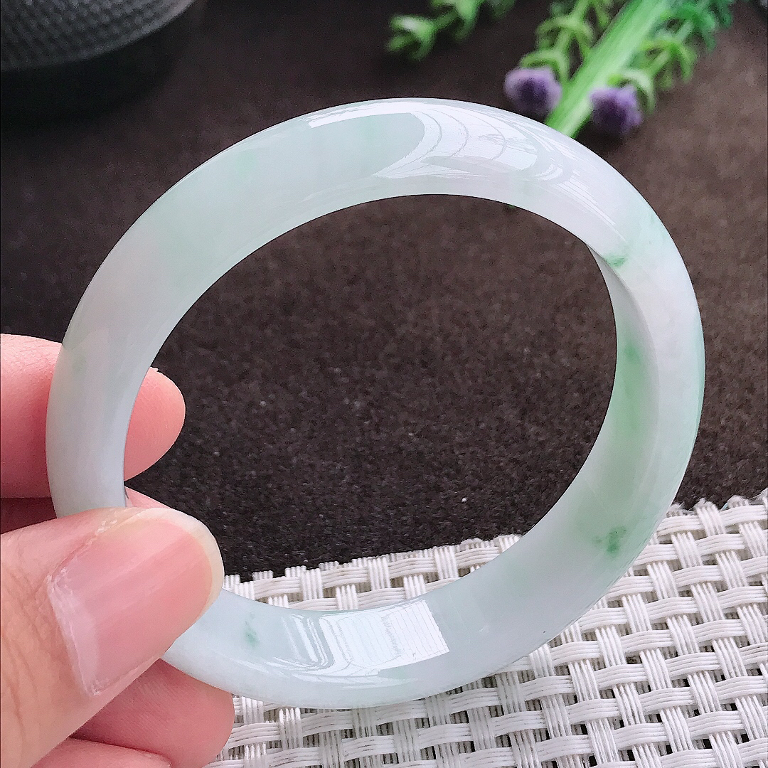 天然a货翡翠54.5/13.4/7老坑冰润飘花手镯宽边翡翠玉手镯
