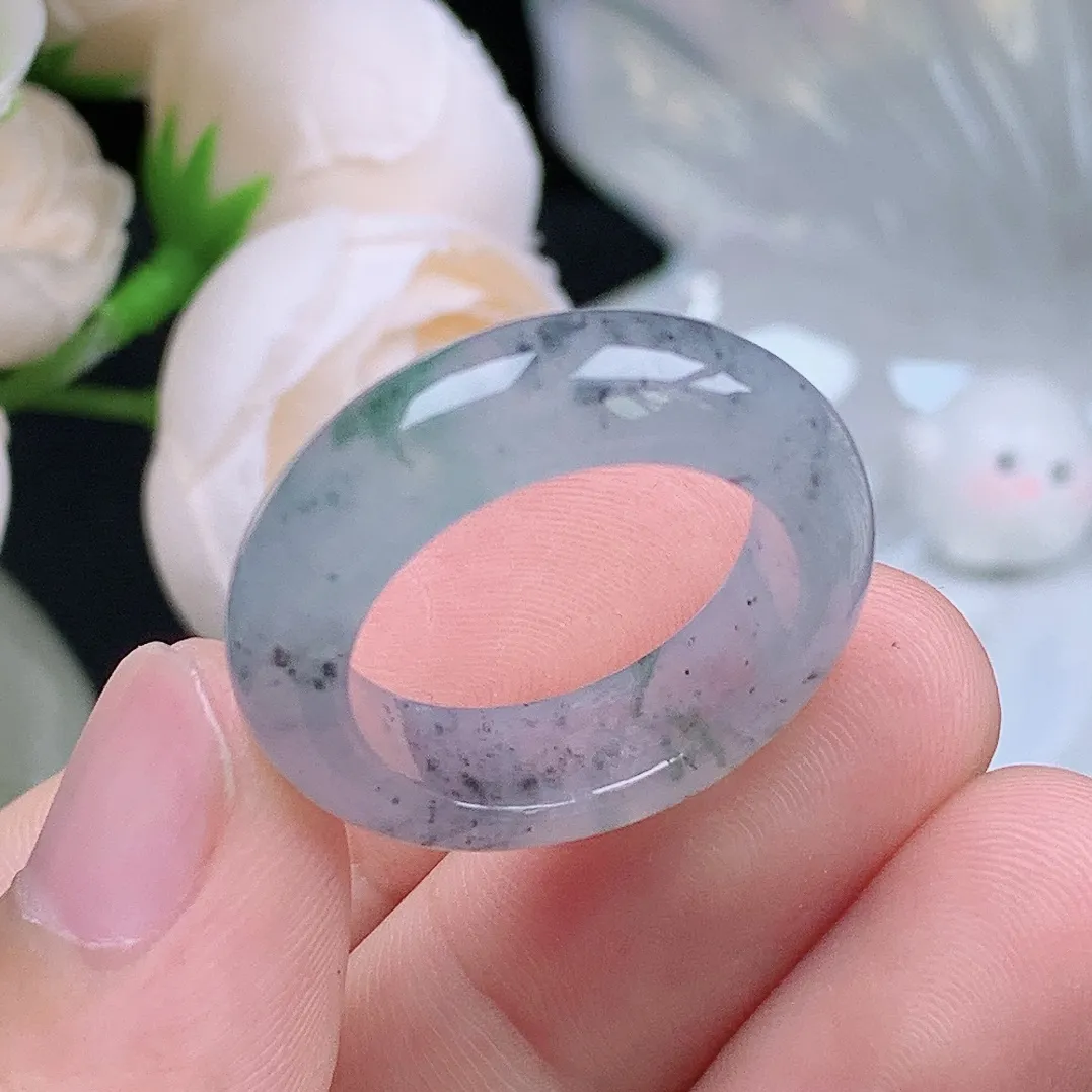 缅甸翡翠老坑冰种水润乌鸡飘花戒指玉指环  水润通透 尺寸：19.4-6.9-4.3mm 20-21号圈口3S