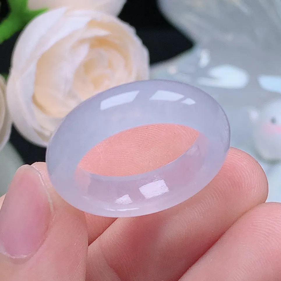 老坑冰种翡翠水润起胶白月光戒指玉指环  水润通透 尺寸：18.6-6.5-4mm 19号圈口3S