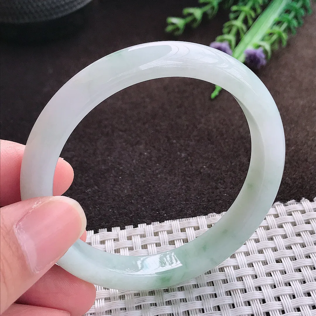 天然a货翡翠55/10/7.2老坑冰润飘花手镯宽边翡翠玉手镯