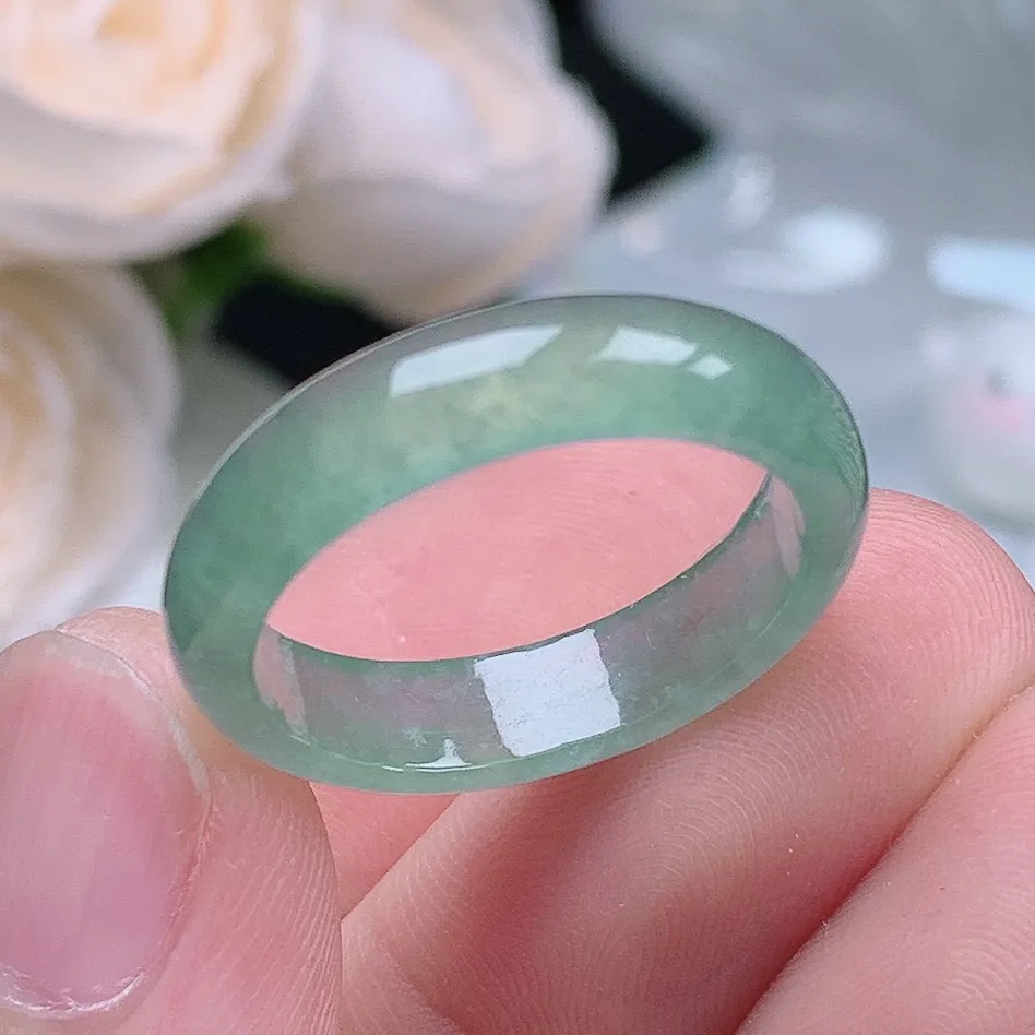 缅甸翡翠老坑冰种翡翠水润起胶晴水戒指玉指环  水润通透 尺寸：19.1-5.2-2.8mm 20号圈口4S