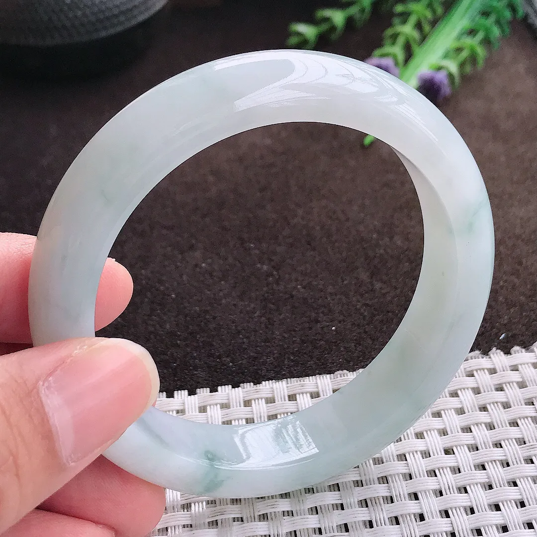 天然a货翡翠56/13.3/8.6老坑冰润起胶飘花手镯宽边翡翠玉手镯