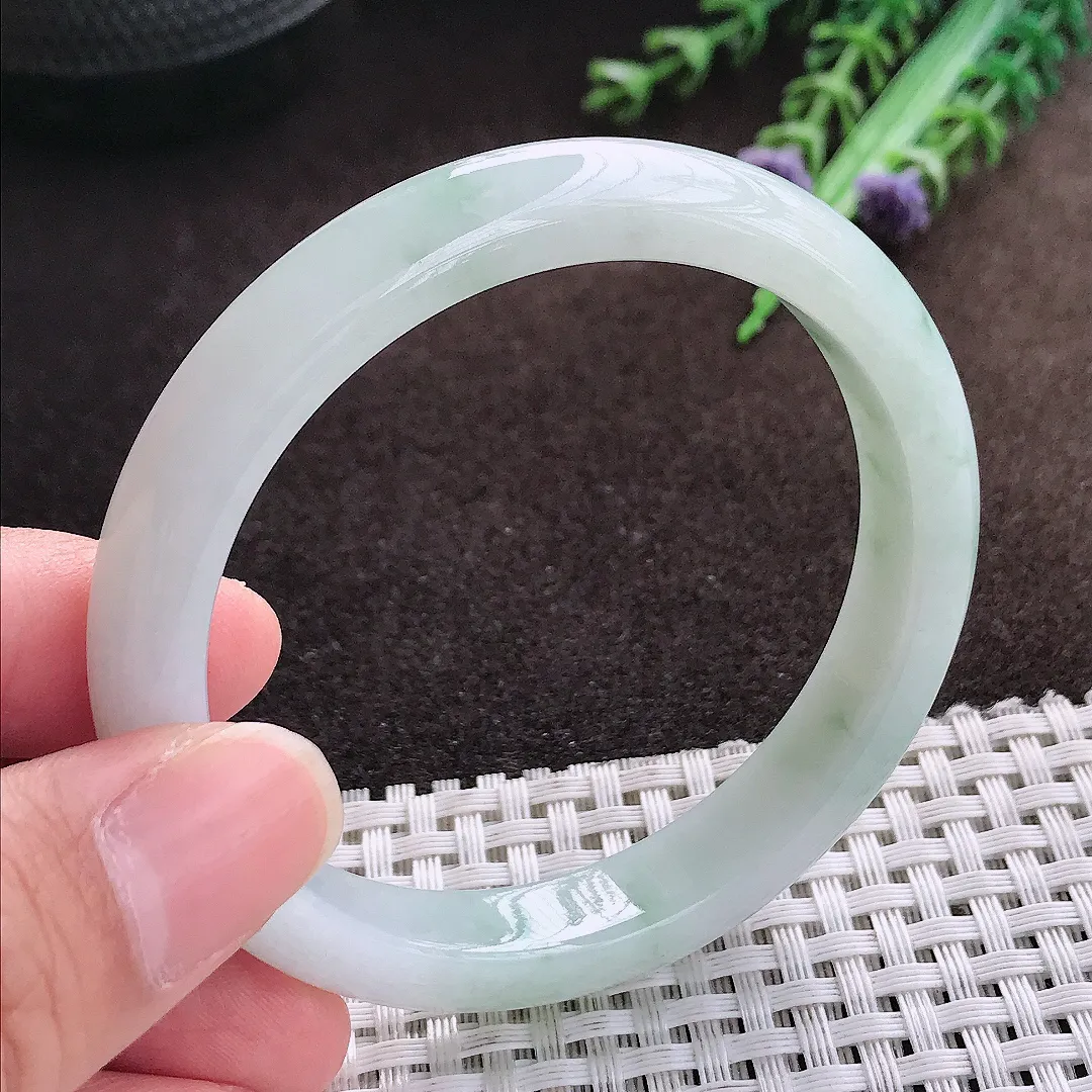 天然a货翡翠55/10/7.2老坑冰润飘花手镯宽边翡翠玉手镯