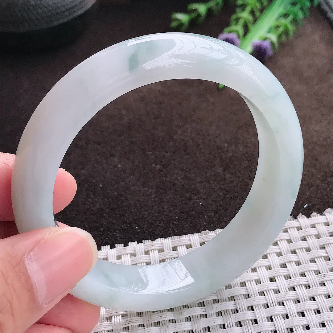 天然a货翡翠56/13.3/8.6老坑冰润起胶飘花手镯宽边翡翠玉手镯