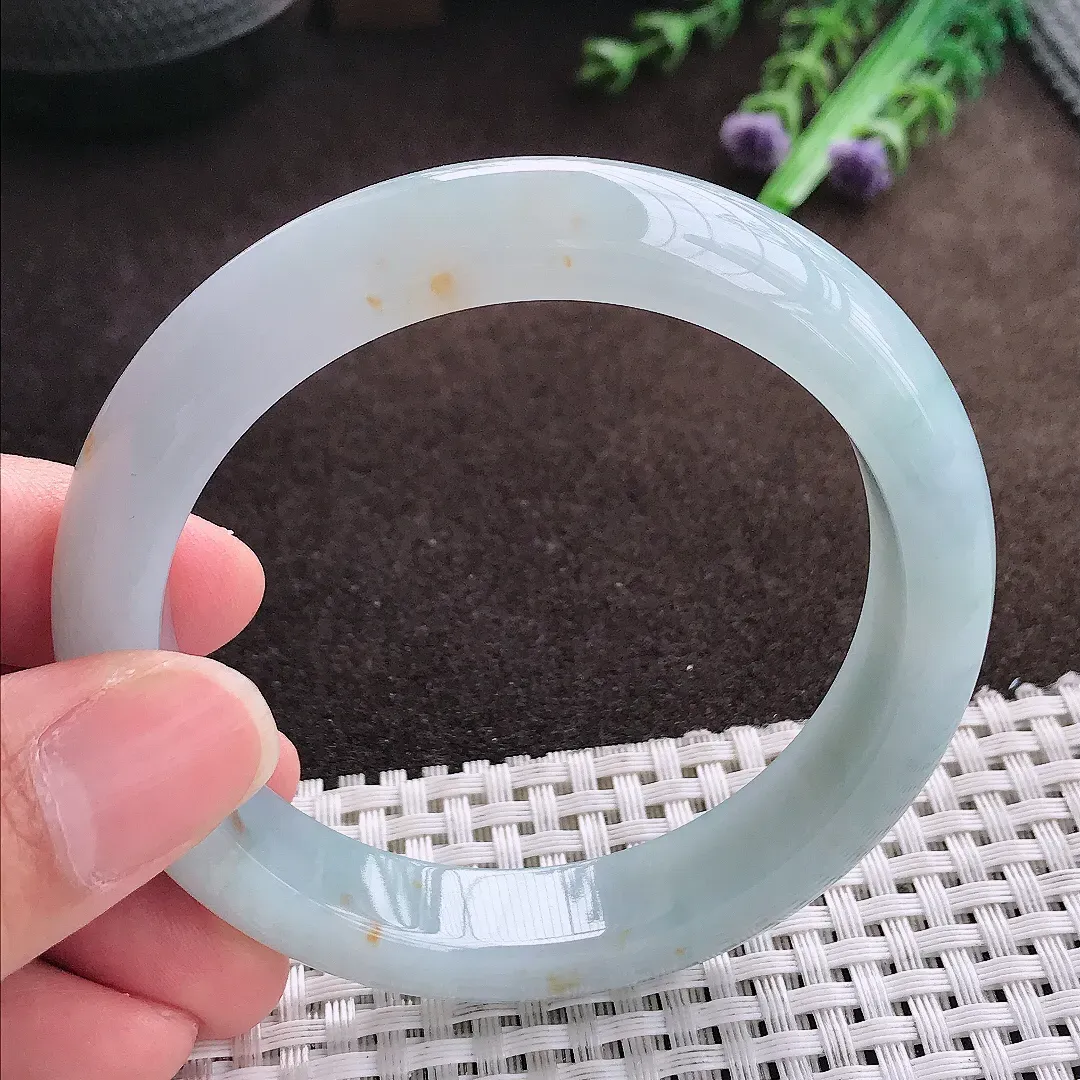 天然a货翡翠57/11.7/8.4老坑冰胶水灵飘花手镯宽边翡翠玉手镯