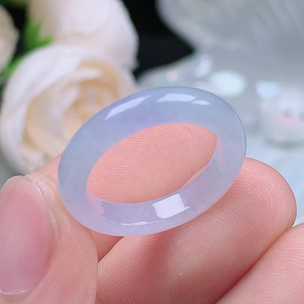 缅甸翡翠老坑种水润起胶紫罗兰戒指玉指环  水润通透 尺寸：16.5-4.2-3.2mm 12-13号圈口3S