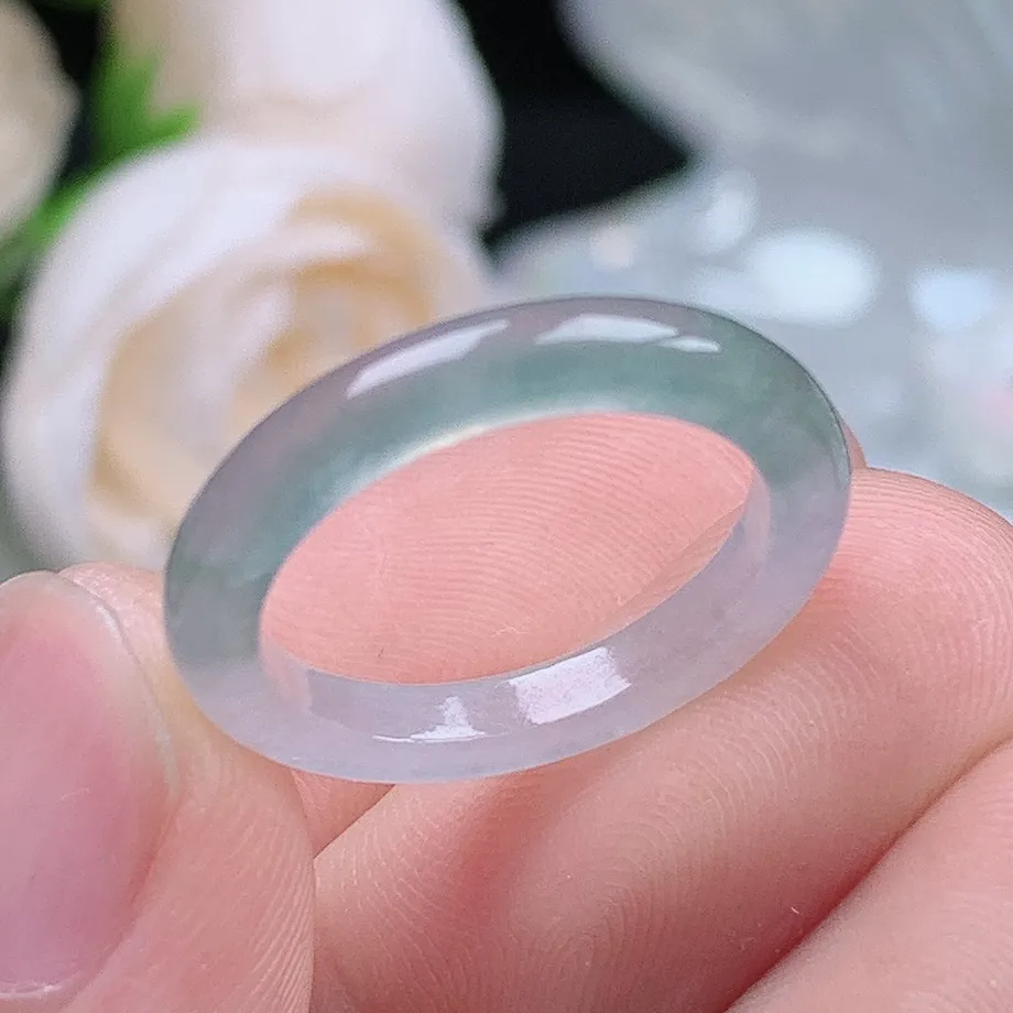 缅甸翡翠老坑冰种翡翠水润起胶细条晴底半山水戒指玉指环  水润通透 尺寸：16.5-3.2-2.9mm 12-13号圈口4S