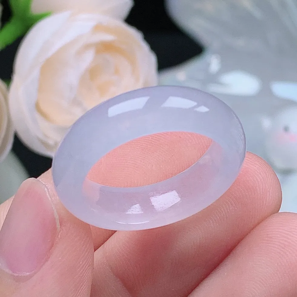 老坑冰种翡翠水润起胶白月光戒指玉指环  水润通透 尺寸：18.6-6.5-4mm 19号圈口3S