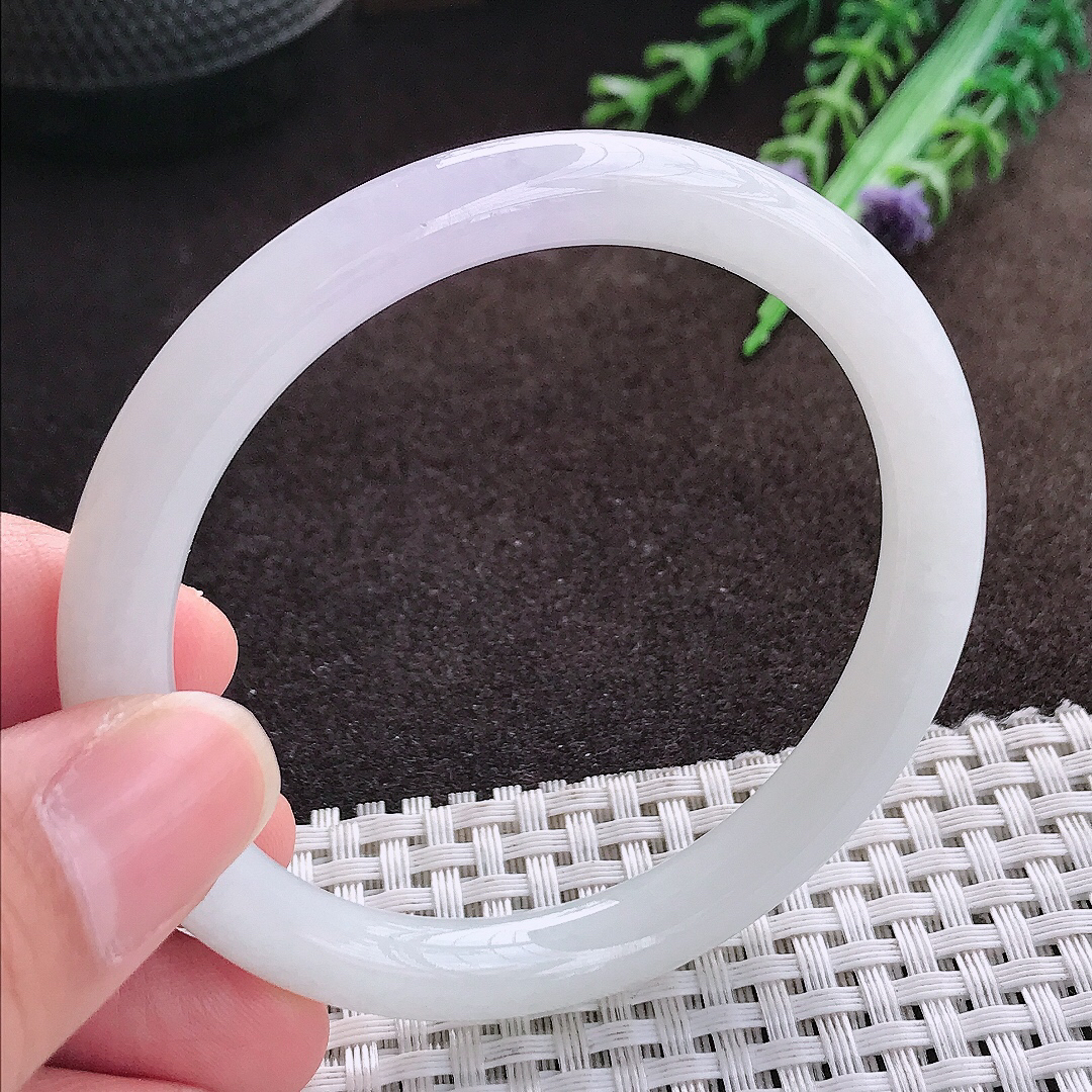天然a货翡翠55.8/8.2/7.5老坑冰润水灵飘紫罗兰圆条手镯翡翠叮当玉手镯