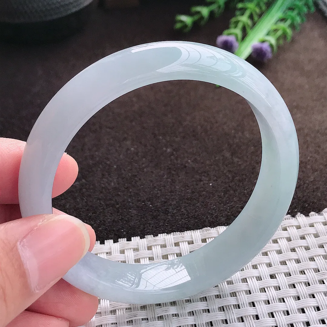 天然a货翡翠56.8/13/7.2老坑冰润起胶天空蓝手镯宽边翡翠玉手镯