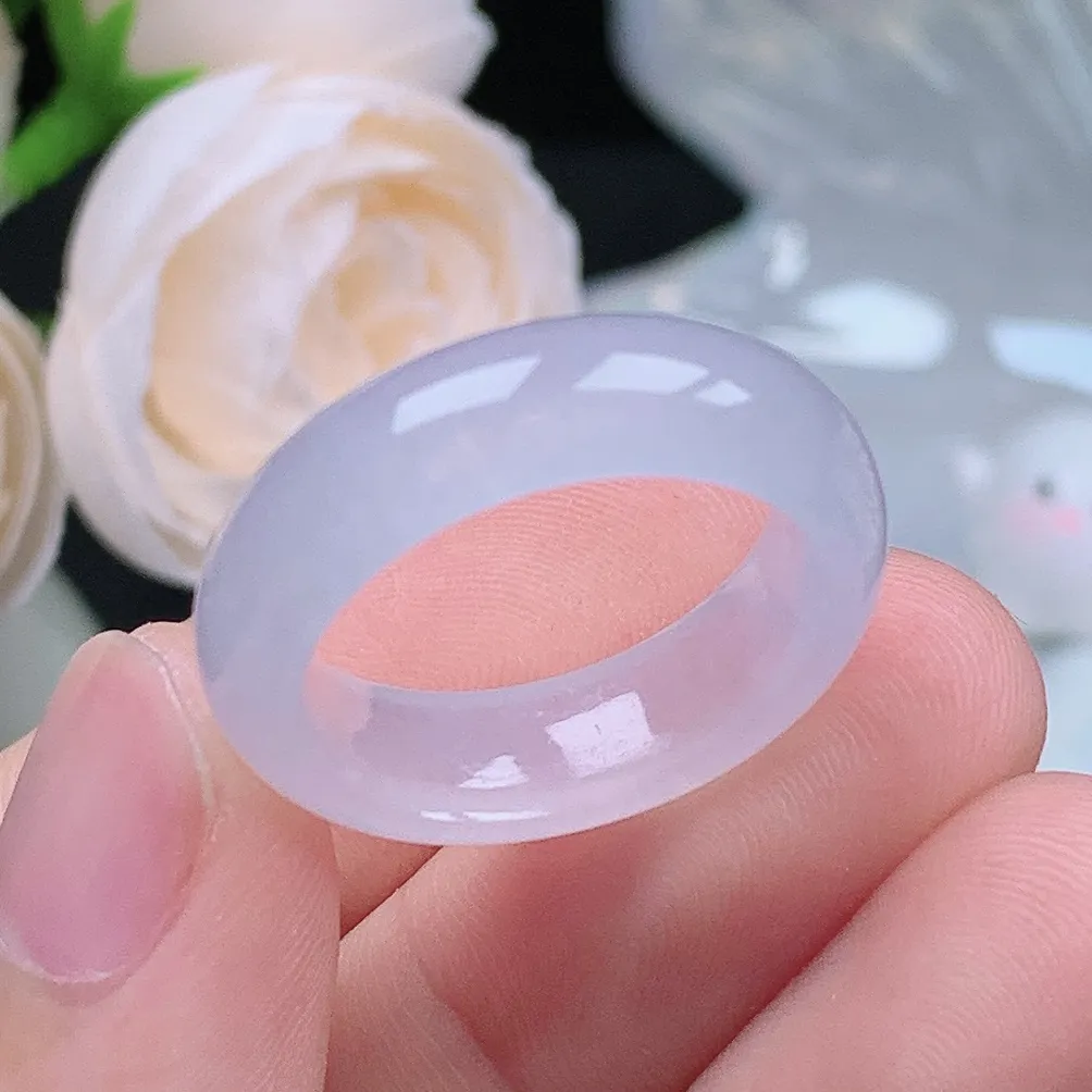 老坑冰种翡翠水润起胶白月光戒指玉指环  水润通透 尺寸：18.6-6.5-4mm 19号圈口3S