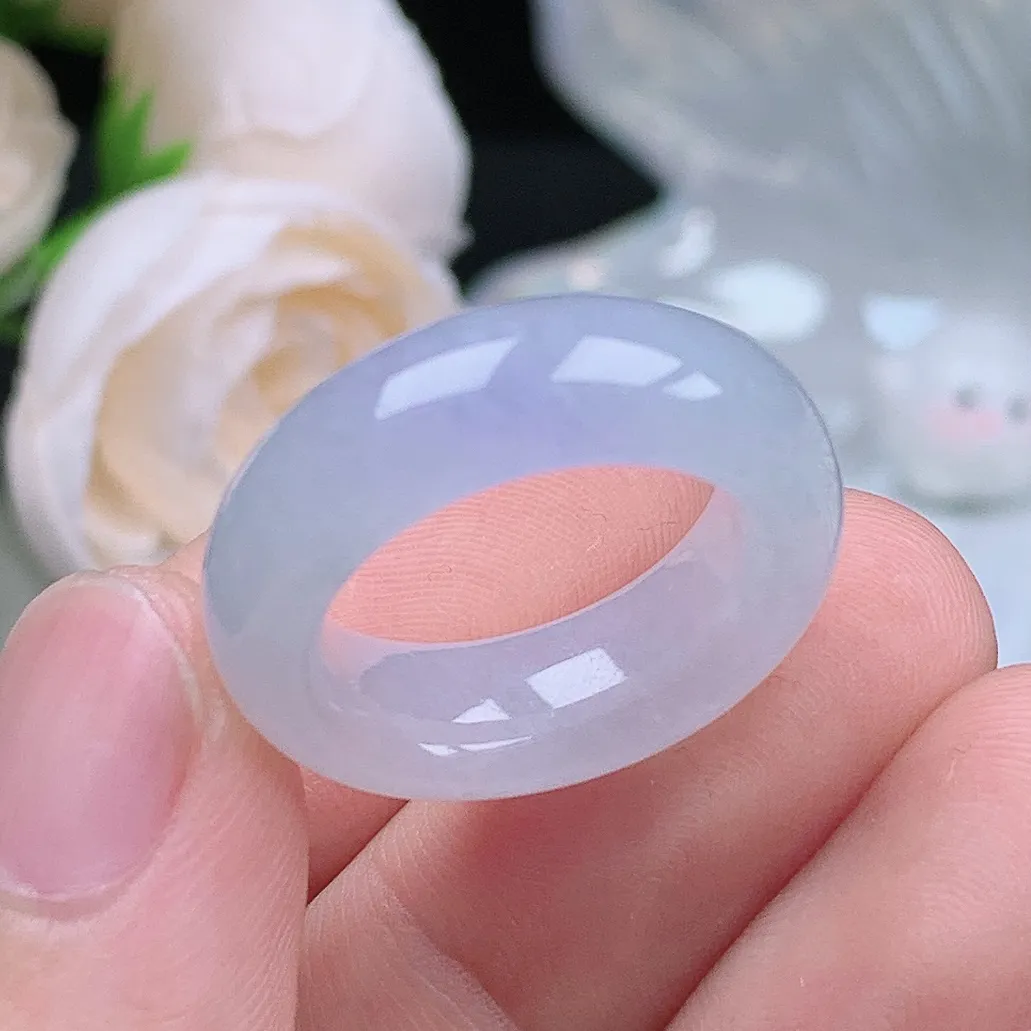 缅甸翡翠老坑种水润起胶轮胎紫罗兰戒指玉指环  水润通透 尺寸：16.7-7.4-4.6mm 13号圈