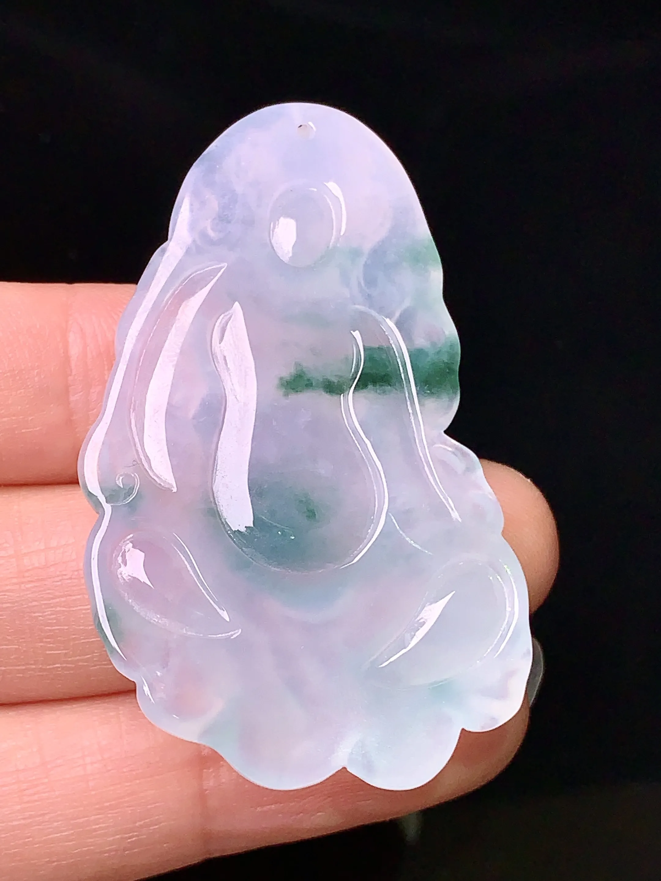 冰种飘绿黄财神吊坠 玉质细腻 色泽清新艳丽 整体尺寸48.5*28.8*5