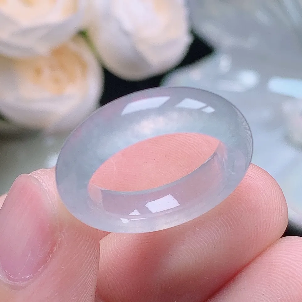 缅甸老坑冰种水润起胶白月光戒指玉指环  水润通透 尺寸：16.9-5.9-3.9mm 13-14号圈口2S