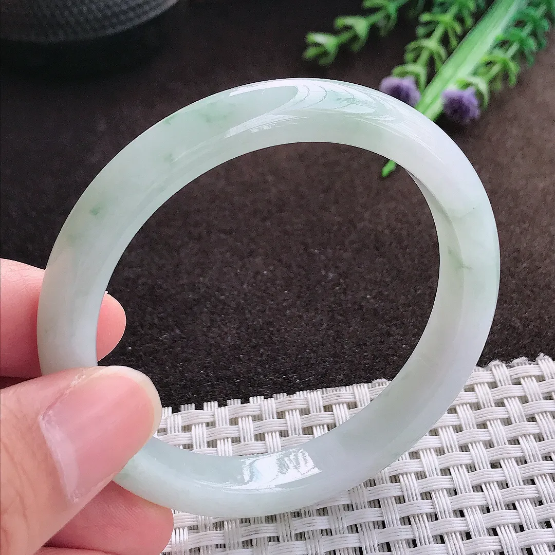 天然a货翡翠55/10/7.2老坑冰润飘花手镯宽边翡翠玉手镯
