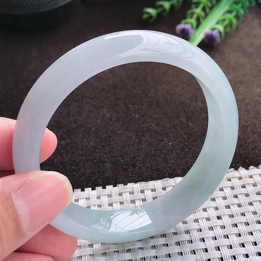 天然a货翡翠56.8/13/7.2老坑冰润起胶天空蓝手镯宽边翡翠玉手镯