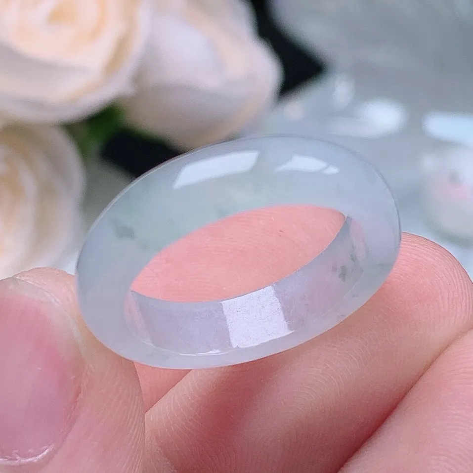 缅甸翡翠老坑种翡翠水润起胶飘花戒指玉指环  水润通透 尺寸：17.9-5.4-3.2mm 16-17号圈口4S