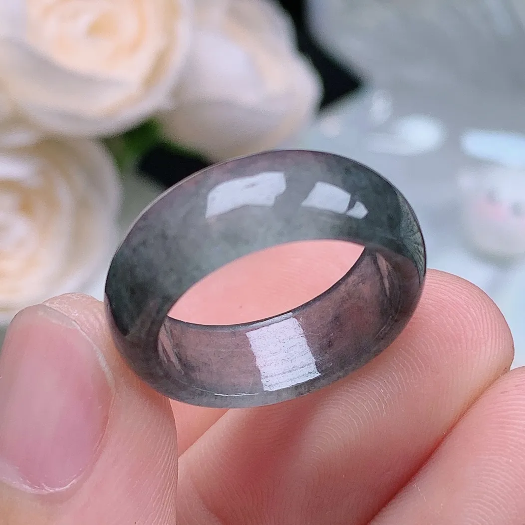 缅甸翡翠老坑冰种水润起胶冰乌鸡戒指玉指环  水润通透 尺寸：17.3-7.1-3mm 14-15号圈口3S