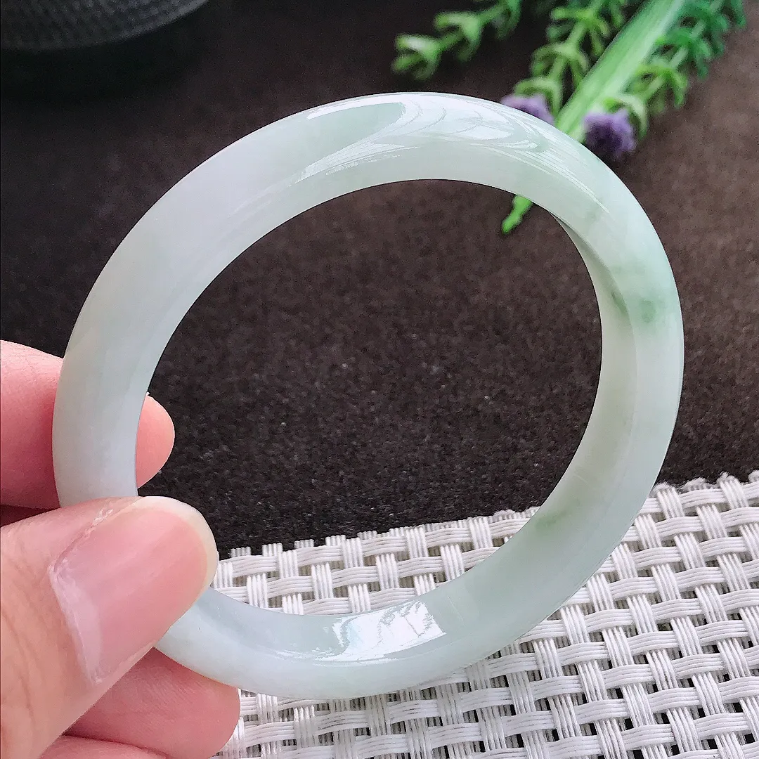 天然a货翡翠55/10/7.2老坑冰润飘花手镯宽边翡翠玉手镯