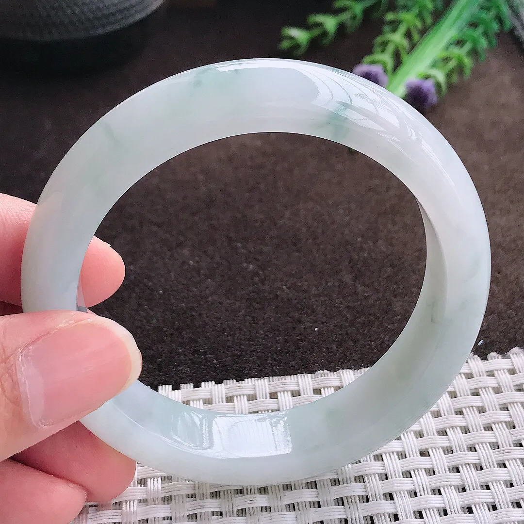 天然a货翡翠56/13.3/8.6老坑冰润起胶飘花手镯宽边翡翠玉手镯