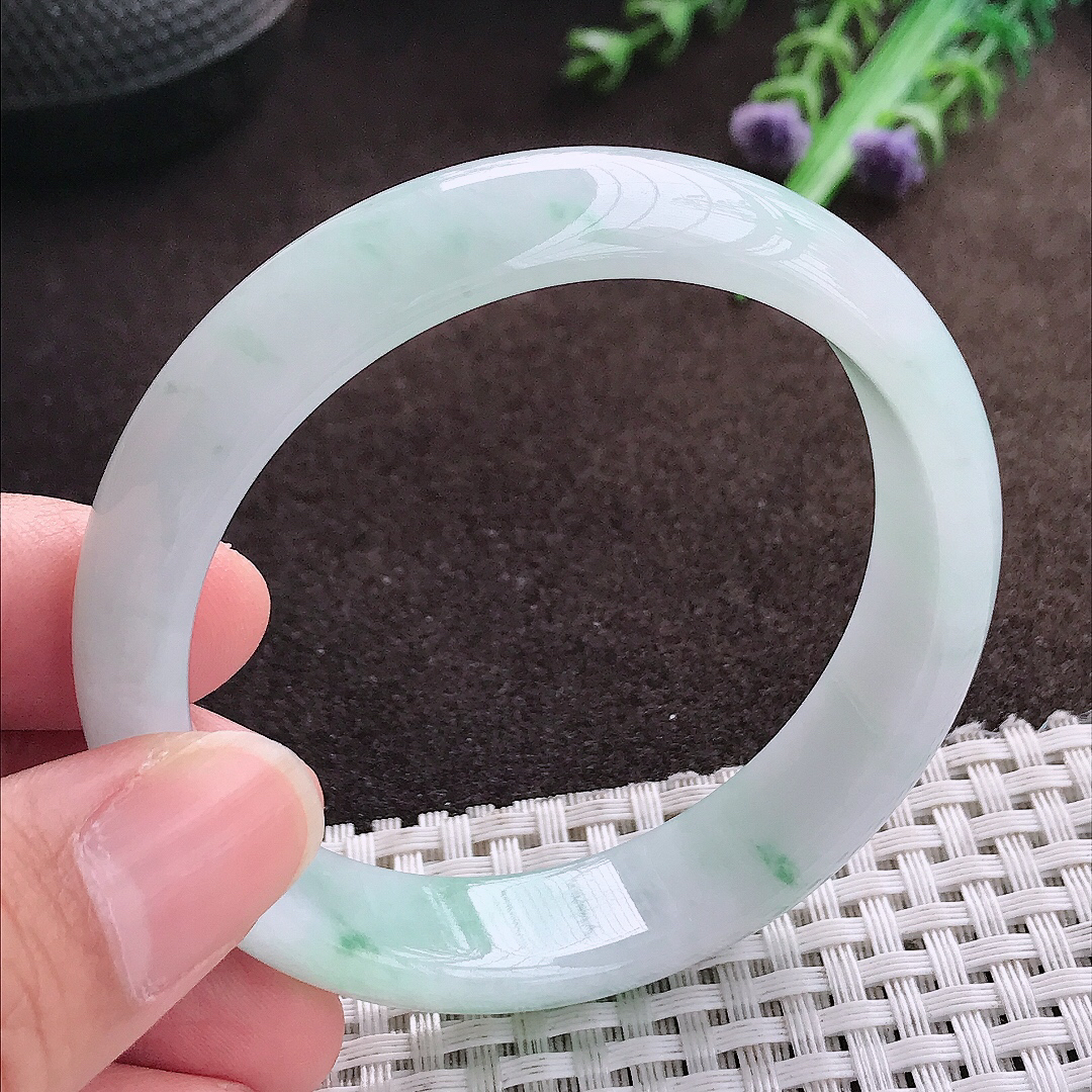 天然a货翡翠54.5/13.4/7老坑冰润飘花手镯宽边翡翠玉手镯