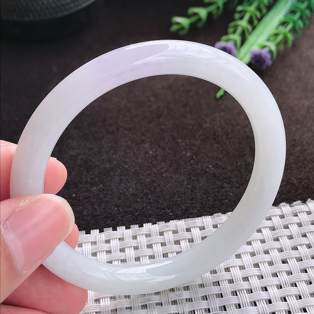 天然a货翡翠55.8/8.2/7.5老坑冰润水灵飘紫罗兰圆条手镯翡翠叮当玉手镯