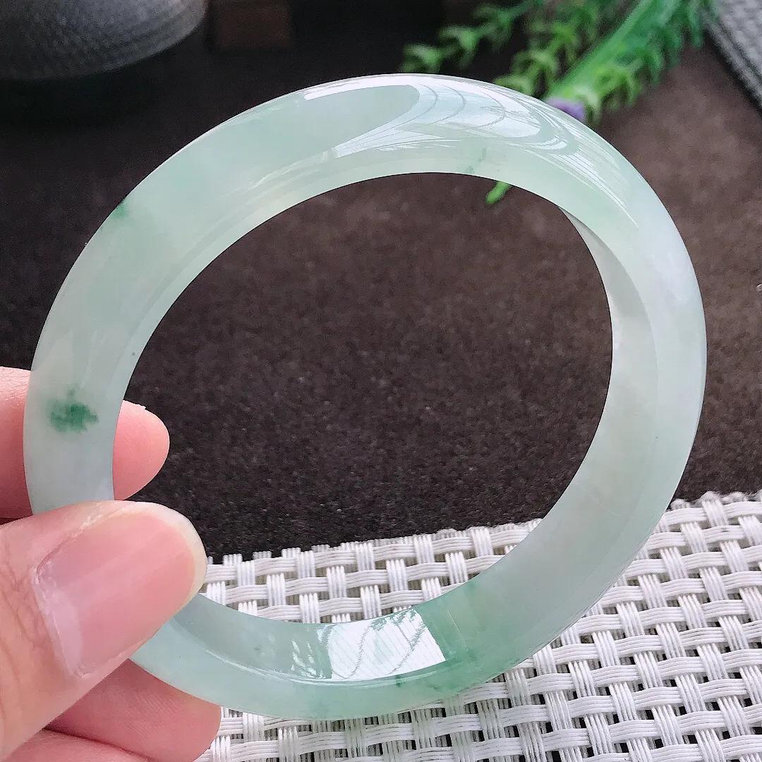 天然a货翡翠61.5/13/8.3老坑冰透果冻胶冰飘花手镯宽边翡翠玉手镯