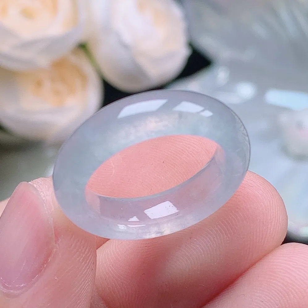 缅甸老坑冰种水润起胶白月光戒指玉指环  水润通透 尺寸：16.9-5.9-3.9mm 13-14号圈口2S