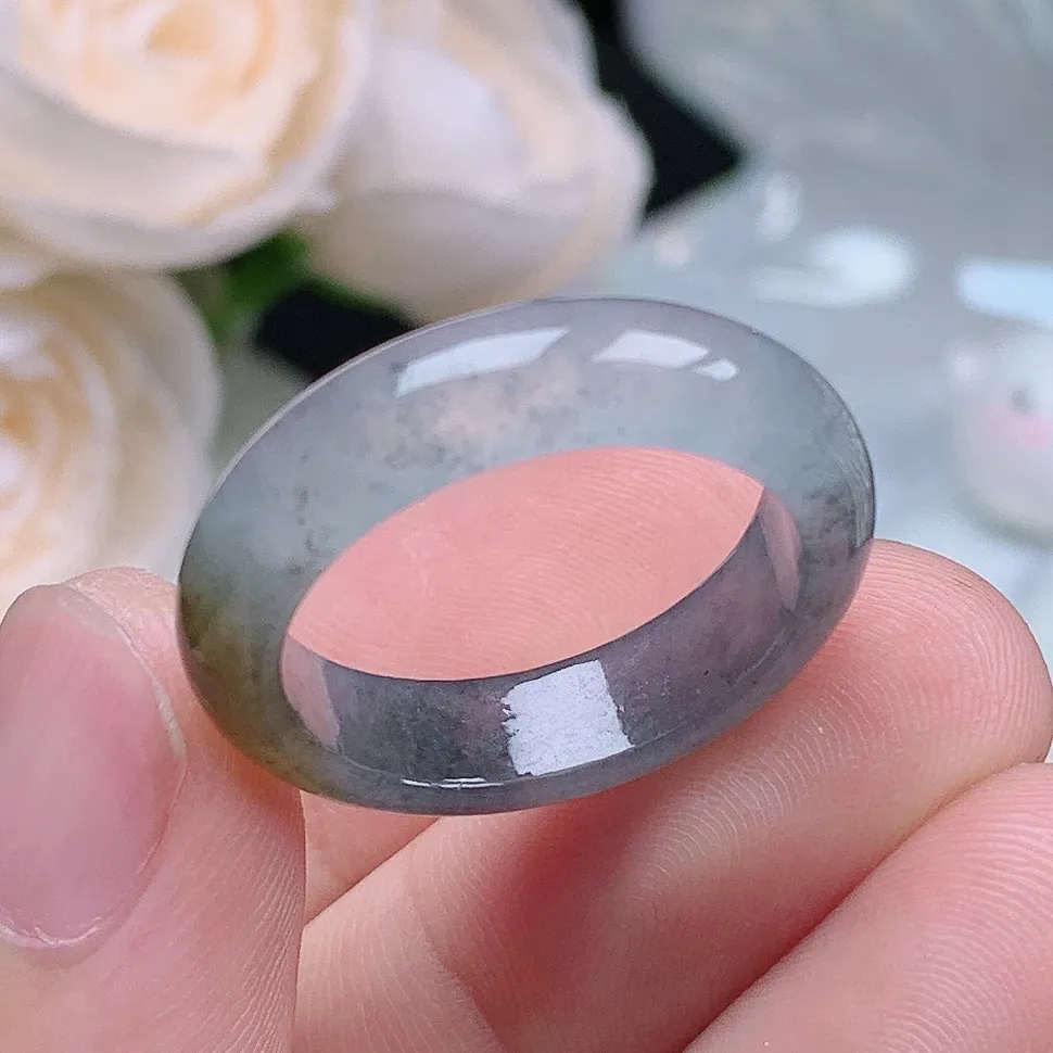 缅甸翡翠老坑冰种水润冰乌鸡戒指玉指环  水润通透 尺寸：19.3-5.8-3.6mm 20-21号圈口3S