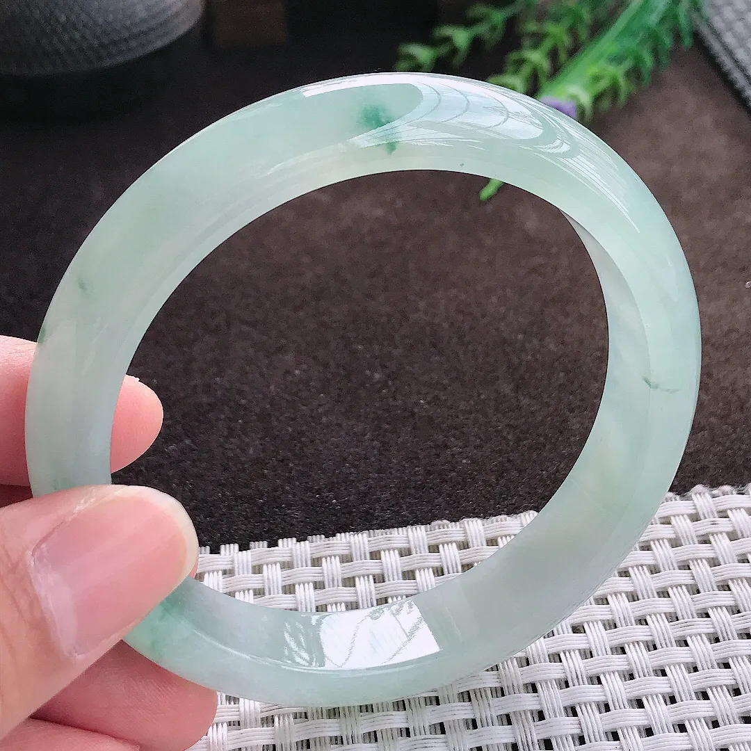 天然a货翡翠61.5/13/8.3老坑冰透果冻胶冰飘花手镯宽边翡翠玉手镯